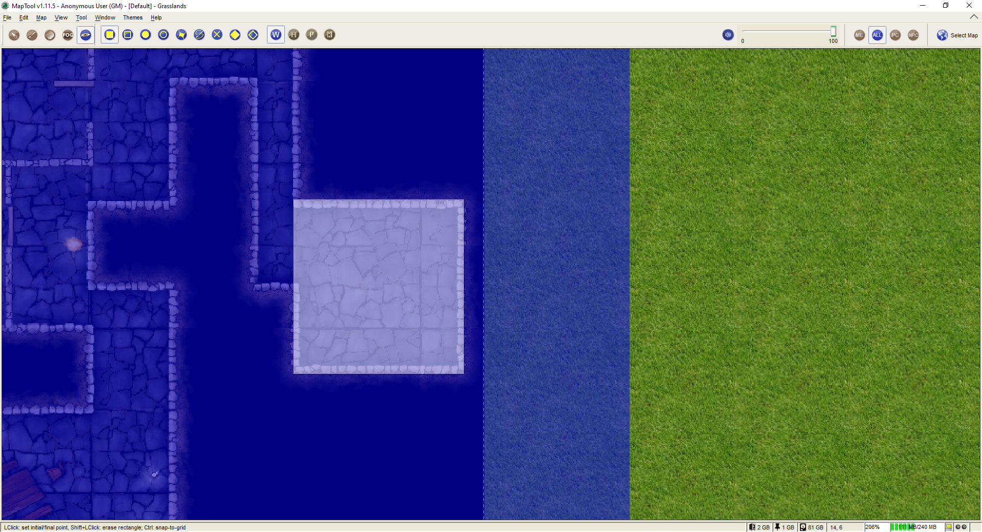 Erasing a section of VBL - hold down Ctrl to make the area snap to the map grid.