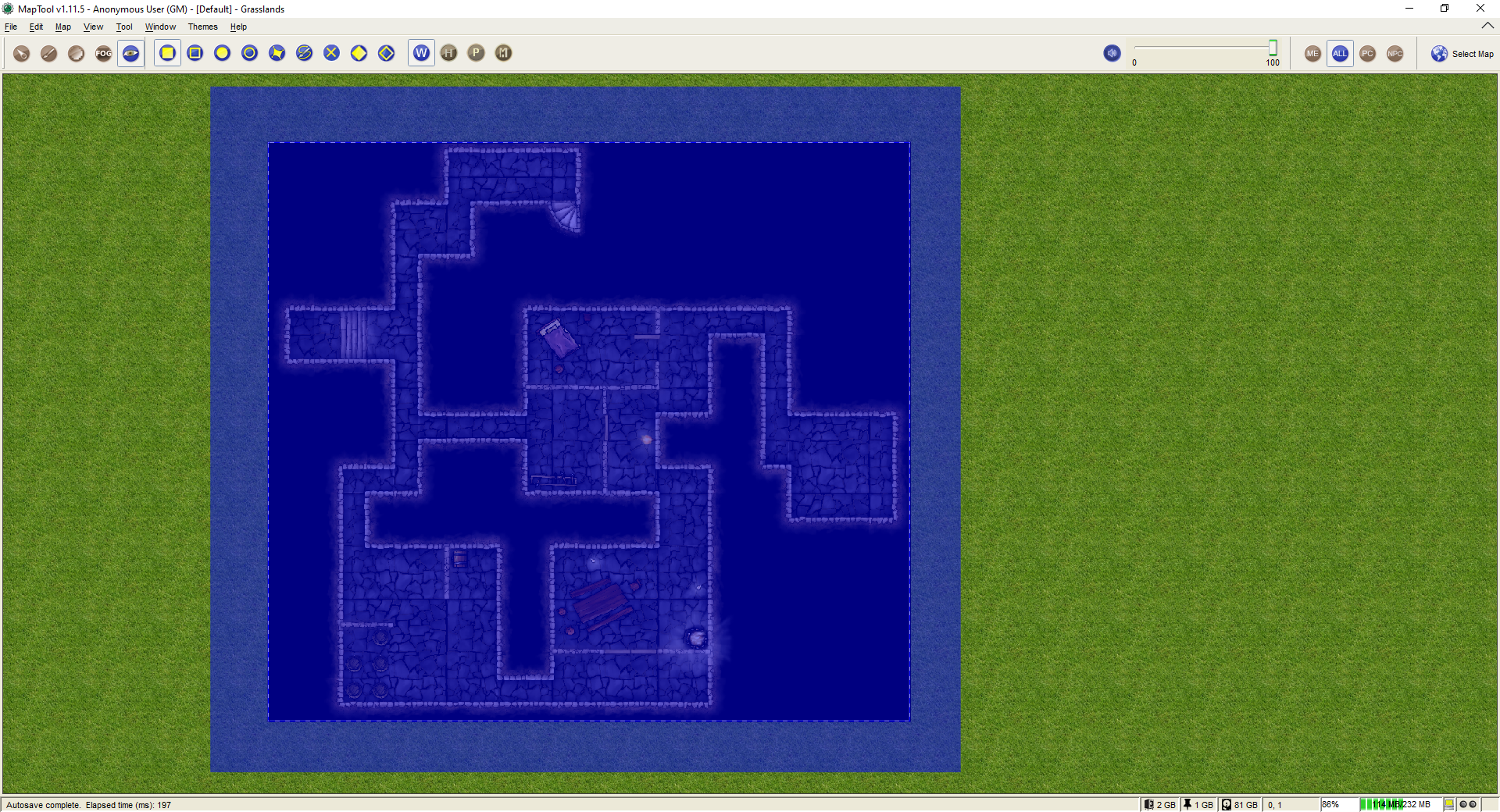 The entire dungeon area covered by solid VBL