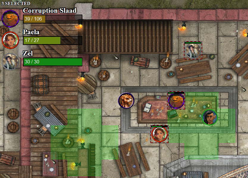 An overlay showing selected units' health bars in the top left.
